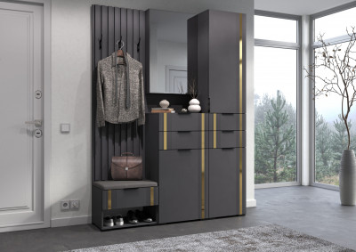 Модульная Прихожая Эмэ, набор №7, Графит/Графит золото, Simple 27