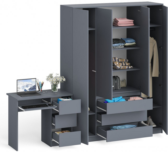 Мори компьютерный стол МС-6 правый + Шкаф МШ1600.1, графит