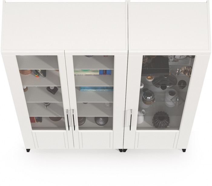 Валенсия Гостиная № 128, цвет ЛДСП белый шагрень/МДФ белый шагрень, ШхГхВ 139,1х38,1х225,2 см., универсальная сборка