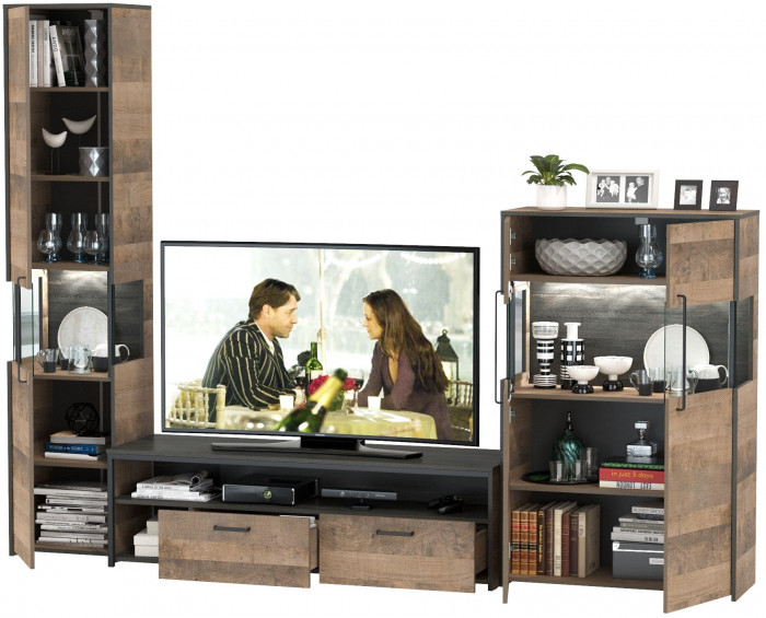 Трувор Гостиная 026, цвет дуб гранж песочный/интра, ШхГхВ 280,4х45,4х194,2 см., универсальная сборка