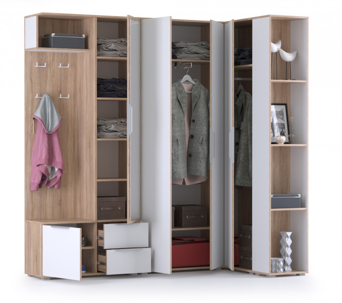 Куба Прихожая 12, цвет дуб сонома/белый премиум, ШхГхВ 204,2х107,3х210,6 см., универсальная сборка