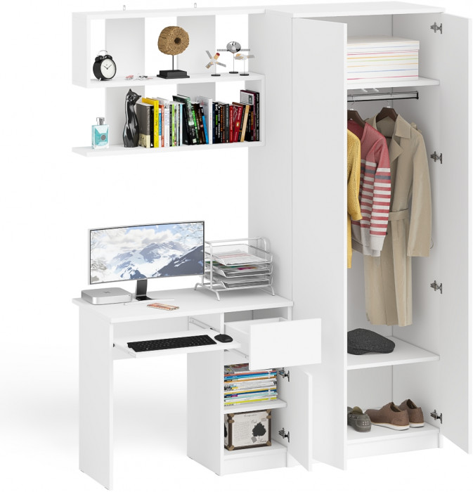 Мори компьютерный стол МС-1 правый + Шкаф МШ800.1 + Полка 900, белый