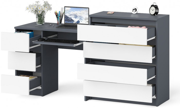Мори Стол компьютерный МС-6 левый + Комод МК800.4, цвет графит/белый, ШхГхВ 170,4х50х94 см., выдвижные ящики слева, НЕ универсальная сборка