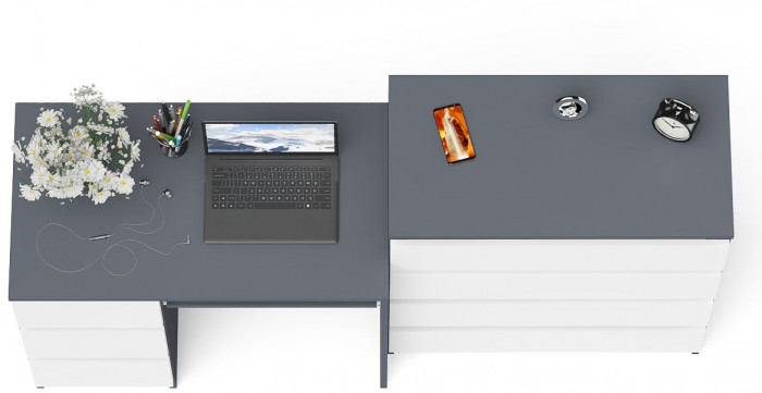 Мори Стол компьютерный МС-6 левый + Комод МК800.4, цвет графит/белый, ШхГхВ 170,4х50х94 см., выдвижные ящики слева, НЕ универсальная сборка