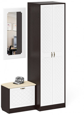 Прихожая П-6 Компоновка № 11, венге/фасады МДФ белое дерево фрезеровка ромб