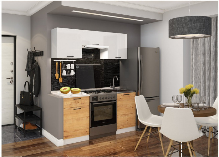 Кухонный гарнитур ЛДСП Дуся 1600, Бунратти / Белый бриллиант/Белый