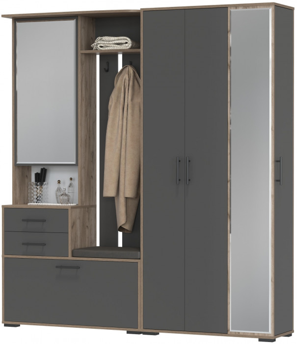 Прихожая Домино 5, цвет дуб крафт табачный/графит, ШхГхВ 188х36х202 см., универсальная сборка