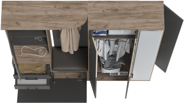 Прихожая Домино 5, цвет дуб крафт табачный/графит, ШхГхВ 188х36х202 см., универсальная сборка