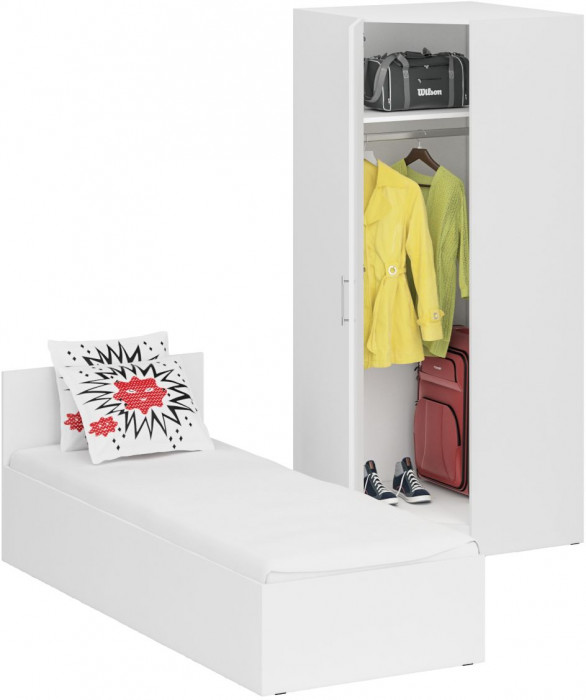 Кровать 0800 + угловой шкаф Стандарт, белый