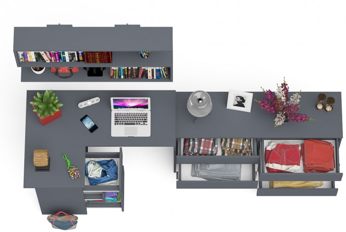 Мори компьютерный стол МС-16 левый + Комод МК1380.6 + Полка 1200, графит