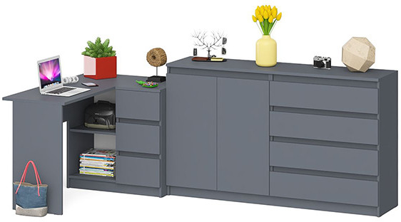 Мори компьютерный стол МС-16 правый + Комод МК1600.1, графит