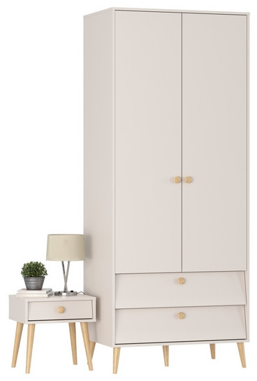 Афина Спальня Шкаф 2-х дверный + Тумба прикроватная, цвет кашемир серый, ШхГхВ 90,3х56,3х220 + 45х37х45 см., универсальная сборка