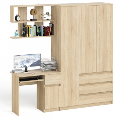 Мори Стол компьютерный МС-1 правый + Шкаф МШ1200.1 + Полка 900, цвет дуб сонома, ШхГхВ 210,4х50,4х209,6 см., НЕ универсальная сборка
