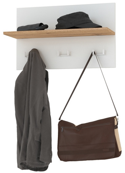 Октава 15.14.01 Вешалка, цвет белый шагрень/дуб крафт золотой, ШхГхВ 64,7х23,6х40 см.