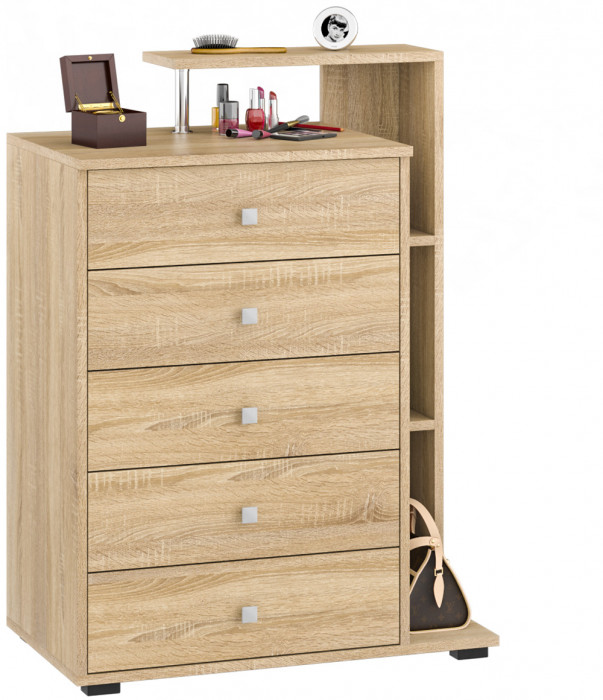 Камелия спальня № 7 Кровать 900 + Стол косметический + Зеркало + Комод, цвет дуб сонома, сп.м. 900х2000 мм., б/м, основание есть