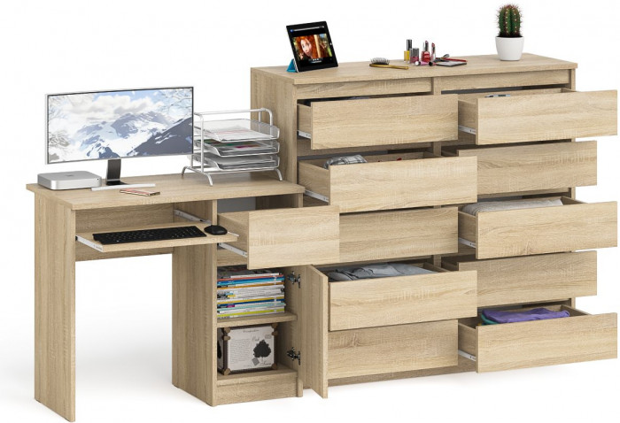 Мори Стол компьютерный МС-1 правый + Комод МК1200.10, цвет дуб сонома, ШхГхВ 210,4х50х115 см., выдвижной ящик справа, НЕ универсальная сборка