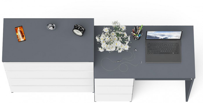 Мори компьютерный стол МС-6 левый + Комод МК800.4, графит/белый