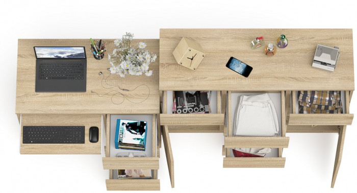 Мори Стол компьютерный МС-6 правый + Комод МК1200.4, цвет дуб сонома, ШхГхВ 210,4х50х94 см., выдвижные ящики справа, НЕ универсальная сборка
