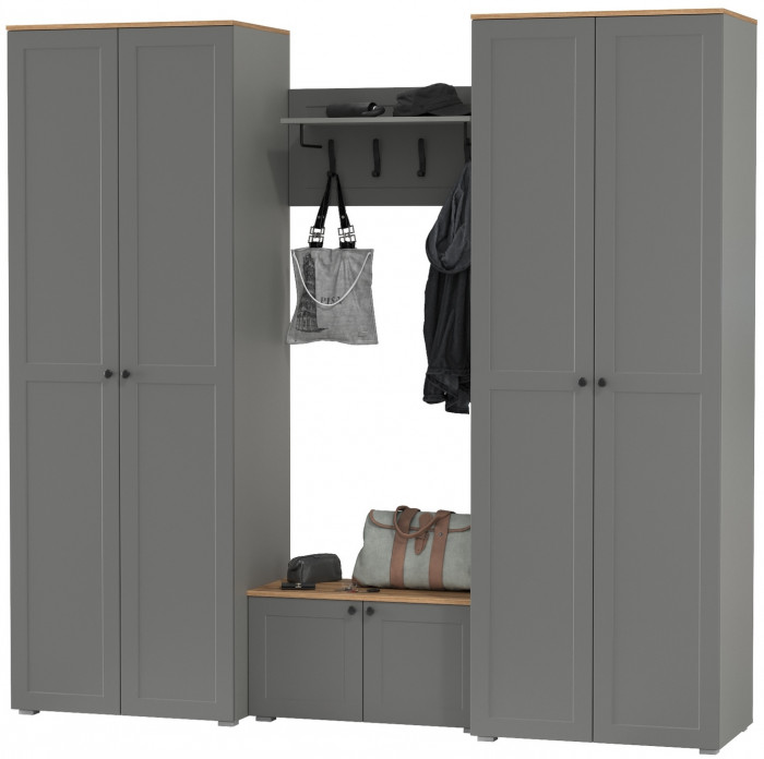 Остин Прихожая 31, цвет серый графит/дуб крафт золотой, ШхГхВ 240х54,3х229,6 см., универсальная сборка