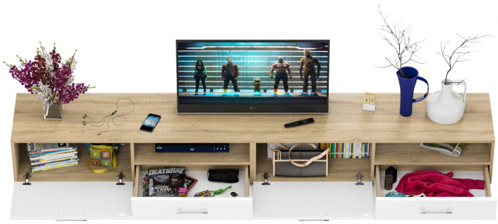 Тумба под ТВ Ларго 1, корпус дуб сонома/фасады МДФ белый глянец