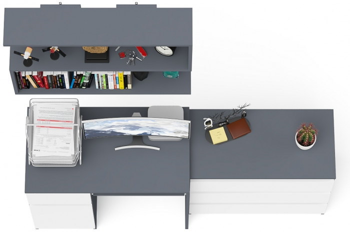 Мори компьютерный стол МС-1 левый + Комод МК800.1 + Полка 900, графит/белый