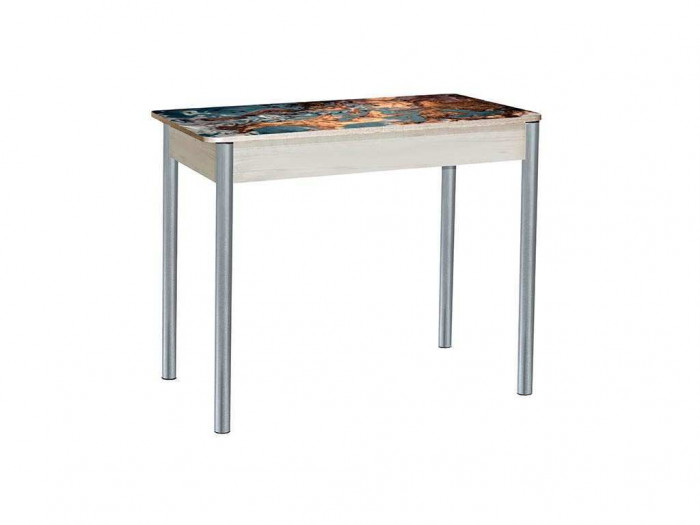 Нью йорк фотопечать стол обеденный раздвижной / мрамор космос/дуб молочный/металлик