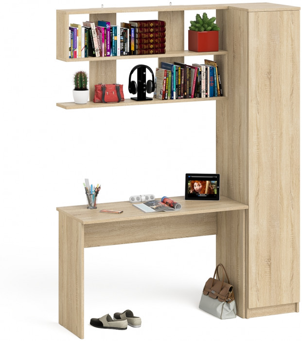 Мори письменный стол МСП1200.1 + Пенал МШ400.1 + Полка 1200, дуб сонома
