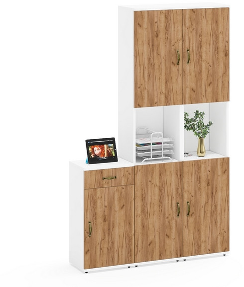 Лидер-8 Пенал + Пенал + Тумба МД 3.15, белый шагрень/крафт золото