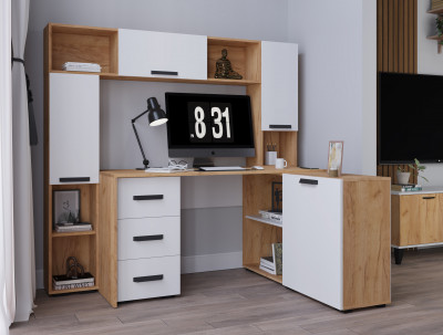 Модульный Офис Квартет-13, композиция 2, Дуб крафт золотой/Белый