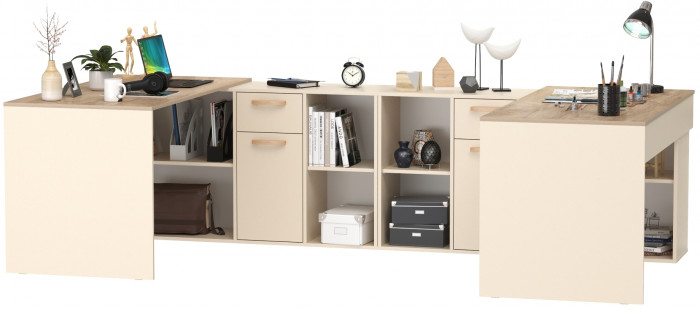 Лайт Стол письменный 03.245F + 03.245F, цвет сатин/дуб эндгрейн элегантный, ШхГхВ 342,7х136х75,2 см.(угловой) или 407х68х75,2 см.(прямой), ун. сборка