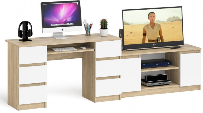 Мори Стол компьютерный МС-2 + Тумба МТВ1200.1, цвет дуб сонома/белый, ШхГхВ 255,8х50х76,6 см., универсальная сборка