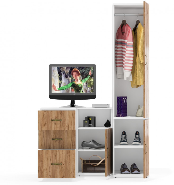 Лидер-8 Пенал МД 23Б + Тумба МД 3.16 + Тумба МД 3.19, белый шагрень/крафт золото