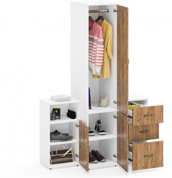 Лидер-8 Пенал МД 23Б + Тумба МД 3.16 + Тумба МД 3.19, белый шагрень/крафт золото