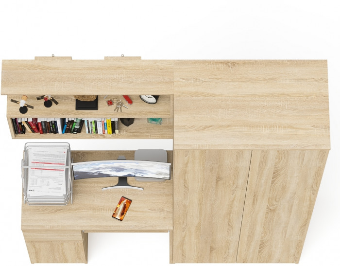 Мори компьютерный стол МС-1 левый + Шкаф МШ800.1 + Полка 900, дуб сонома