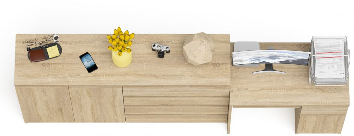 Мори компьютерный стол МС-1 правый + Комод МК1600.1, дуб сонома