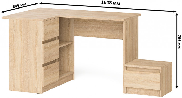 Мори компьютерный стол МС-16 левый + Тумба ТМП400.1, дуб сонома
