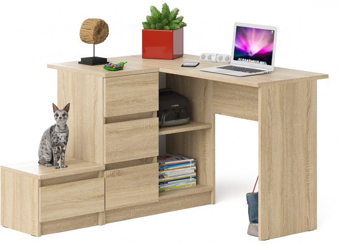 Мори компьютерный стол МС-16 левый + Тумба ТМП400.1, дуб сонома