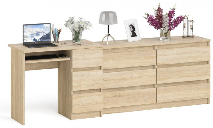 Мори компьютерный стол МС-6 правый + Комод МК1380.6, дуб сонома
