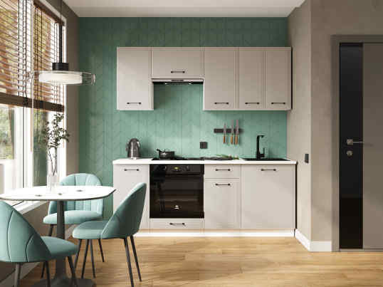 Кухня Индира 2,0 м белый/лофт дюна (столешница мрамор лацио белый)