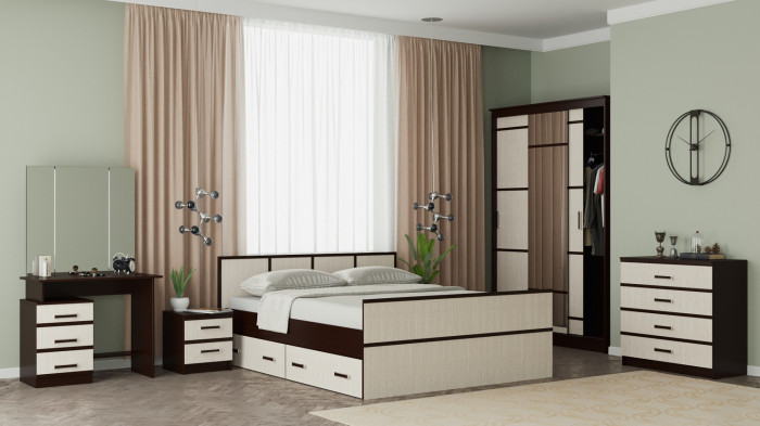 Тумбы прикроватные с ящиками Сакура (2 шт.), венге/лоредо