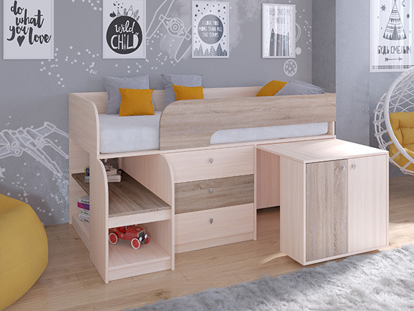 Кровать чердак Астра 9 V7 Дуб молочный/Сонома