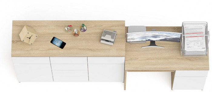 Мори Стол компьютерный МС-1 правый + Комод МК1200.4, цвет дуб сонома/белый, ШхГхВ 210,4х50х94 см., выдвижной ящик справа, НЕ универсальная сборка