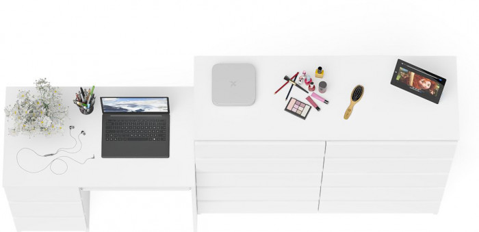 Мори Стол компьютерный МС-6 левый + Комод МК1200.10, цвет белый, ШхГхВ 210,4х50х115 см., выдвижные ящики слева, НЕ универсальная сборка