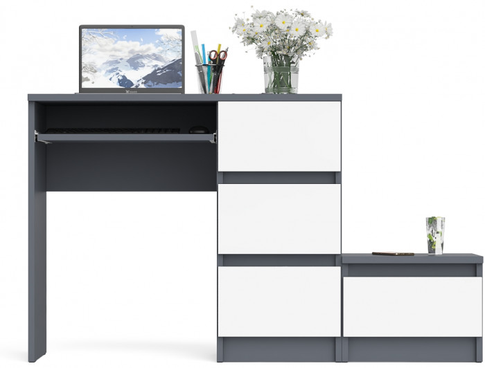 Мори Стол компьютерный МС-6 правый + Тумба ТМП400.1, цвет графит/белый, ШхГхВ 130,4х50х76,6 см., выдвижные ящики справа, НЕ универсальная сборка