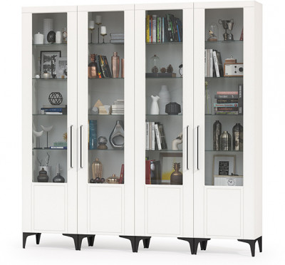 Валенсия Гостиная № 131, цвет ЛДСП белый шагрень/МДФ белый шагрень, ШхГхВ 220х38,1х225,2 см.