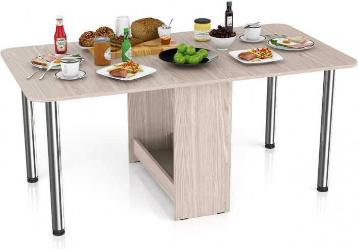 Стол-книжка обеденный МД-СО-04, цвет ясень шимо светлый/ножки хром, ШхГхВ 170х90х74 см., 34х90х74 см. сложенный (Мебельный Двор)