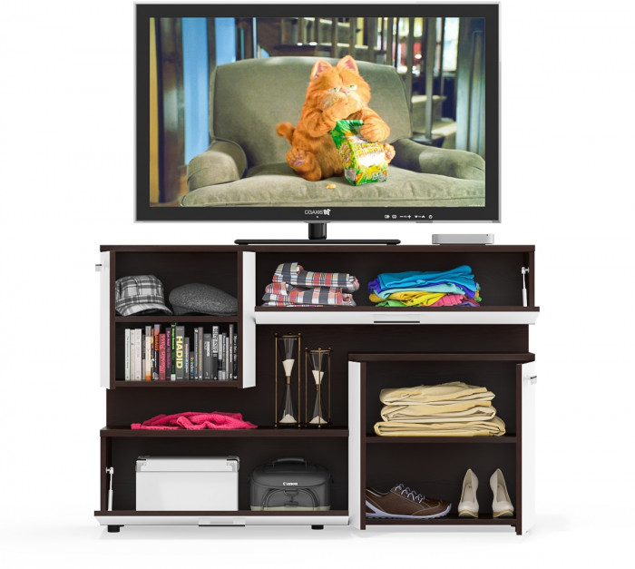 Тумба ТВ С-МД-С1-1400, цвет венге/белый шагрень, ШхГхВ 140х30х93 см., НЕ универсальная сборка