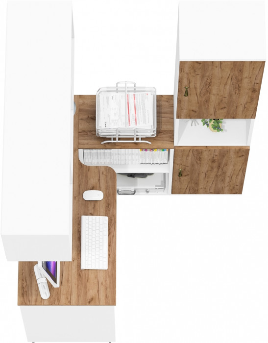 Лидер-8 Стол + Полка + Пенал, цвет белый шагрень/крафт золото, ШхГхВ 205х50/30х75/190 или 115х50/120х75/190 см., НЕ универсальная сборка