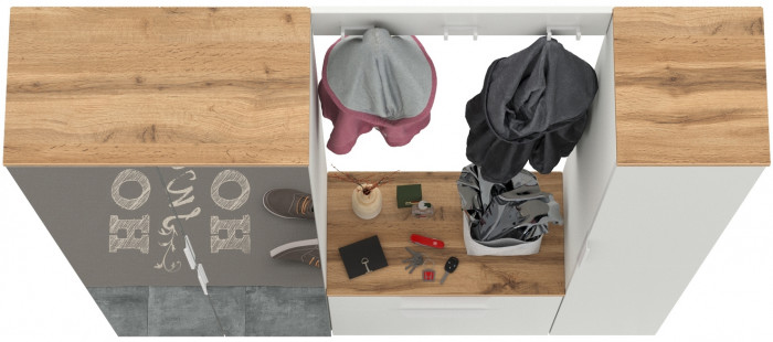 Октава Прихожая 23, белый шагрень/дуб крафт золотой/фасады МДФ белый шагрень