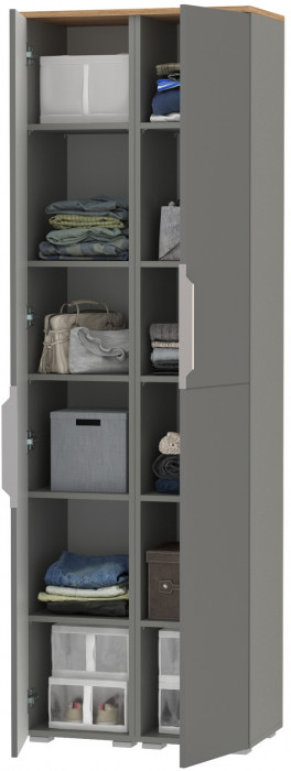 Октава 13.228 Шкаф-пенал + 13.228 Шкаф-пенал, цвет серый графит/дуб крафт золотой/фасады МДФ серый графит, ШхГхВ 64,4х35,3х197,6 см.